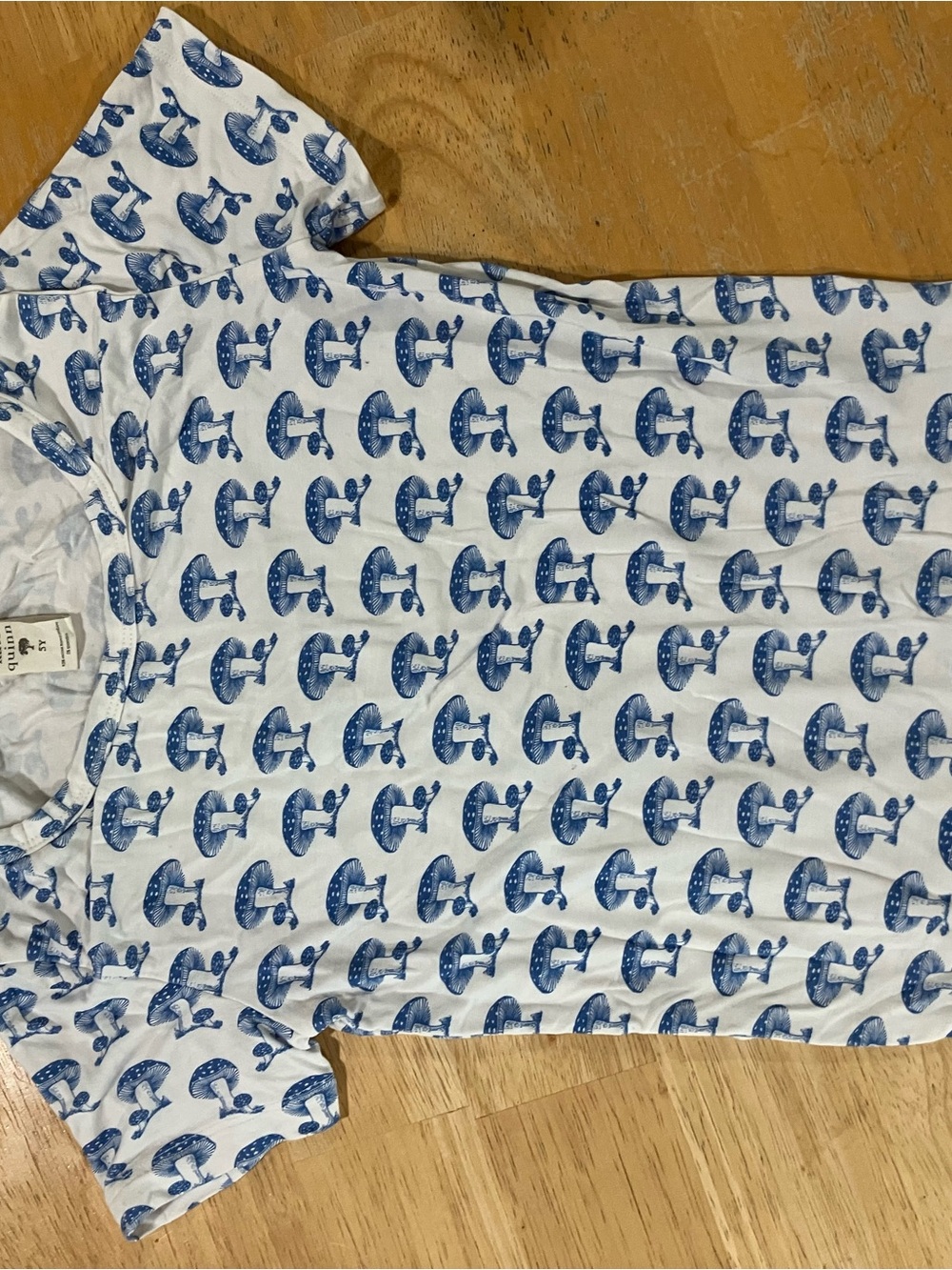 kate quinn White Tee with Blue Mushroom Print